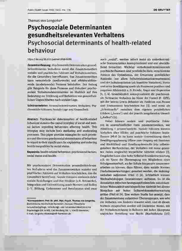 Vorschauseite 1: Psychosoziale Determinanten gesundheitsrelevanten Verhaltens