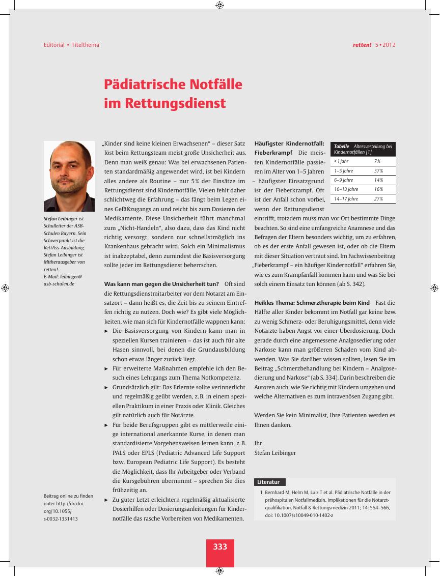 Vorschauseite 1: Pädiatrische Notfälle im Rettungsdienst