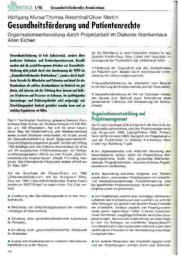 Vorschauseite 1: Gesundheitsförderung und Patientenrechte Organisationsentwicklung durch Projektarbeit im Diakonie Krankenhaus