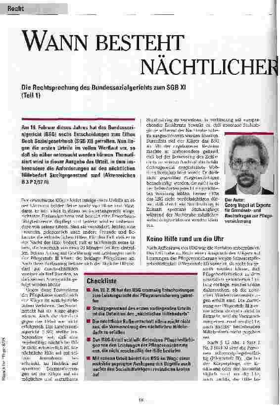 Vorschauseite 1: Wann besteht nächtlicher Hilfebedarf? Die Rechtsprechung des Bundessozialgerichts zum SGB XI (Teil 1)