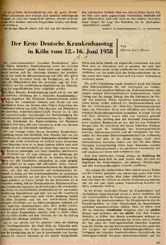 Vorschauseite 1: Der Erste Deutsche Krankenhaustag in Köln vom 12. -16. Juni 1958