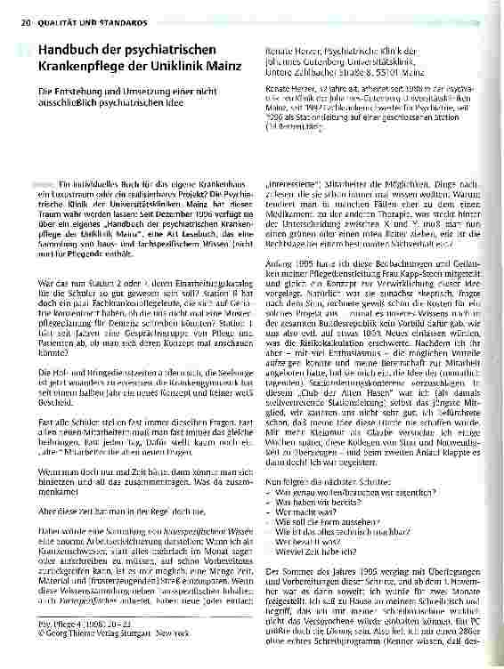 Vorschauseite 1: Handbuch der psychiatrischen Krankenpflege der Uniklinik Mainz Entstehung und Umsetzung einer nicht ausschließlich psychiatr. Idee