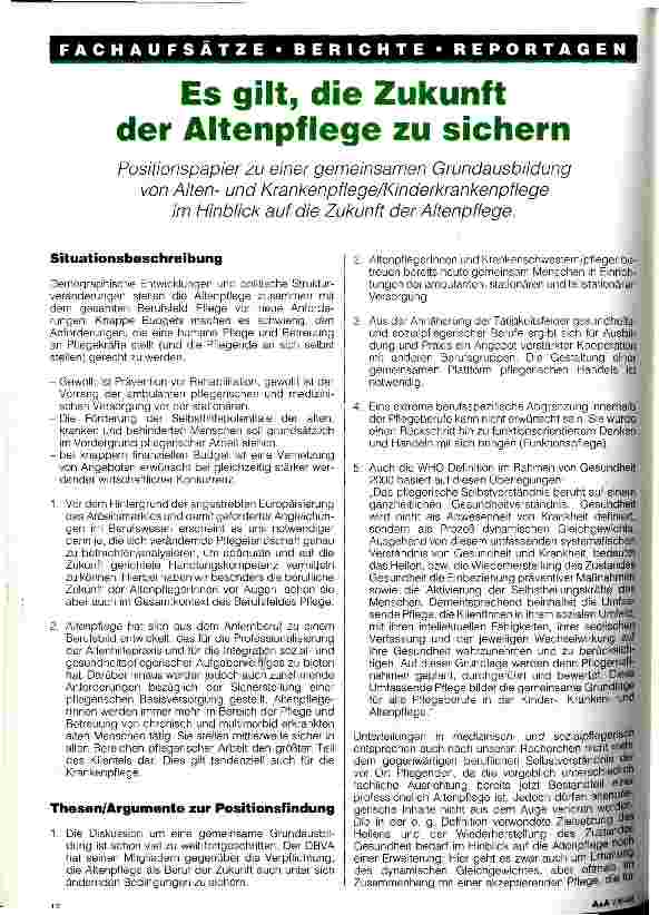 Vorschauseite 1: Es gilt, die Zukunft der Altenpflege zu sichern