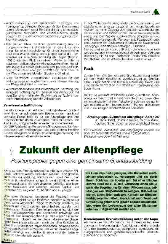 Vorschauseite 4: Es gilt, die Zukunft der Altenpflege zu sichern