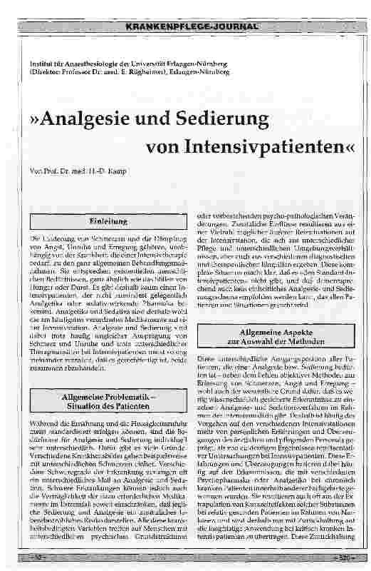 Vorschauseite 1: Analgesie und Sedierung von Intensivpatienten