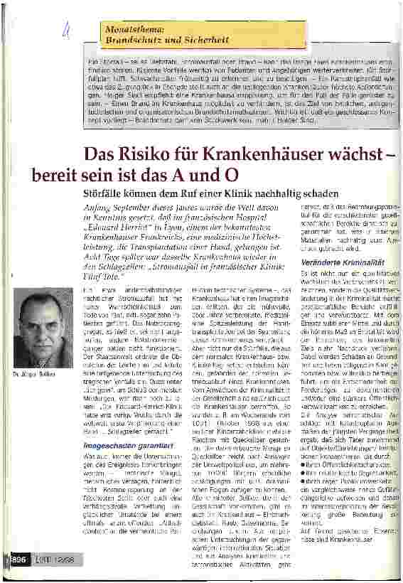 Vorschauseite 1: Das Risiko für Krankenhäuser wächst - bereit sein ist das A und O Störfälle können dem Ruf einer Klinik nachhaltig schaden