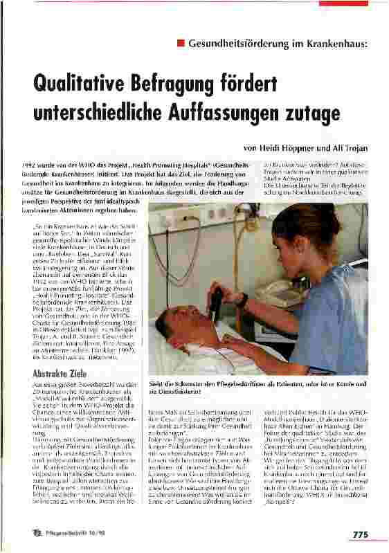 Vorschauseite 1: Qualitative Befragung fördert unterschiedliche Auffasssungen zutage Gesundheitsförderung im Krankenhaus