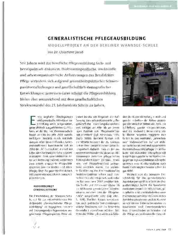 Vorschauseite 1: GENERALISTISCHE PFLEGEAUSBILDUNG