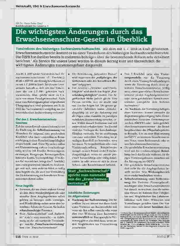 Vorschauseite 1: Die wichtigsten Änderungen durch das Erwachsenenschutz-Gesetz im Überblick