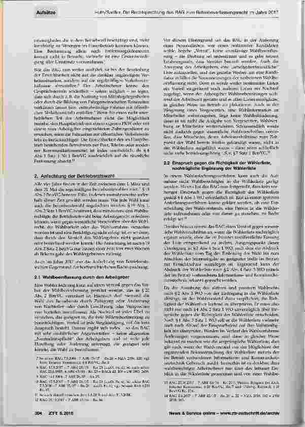 Vorschauseite 2: Die Rechtsprechung des Bundesarbeitsgerichts zum Betriebsverfassungsrecht im Jahre 2017