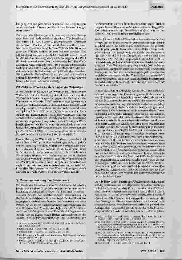 Vorschauseite 3: Die Rechtsprechung des Bundesarbeitsgerichts zum Betriebsverfassungsrecht im Jahre 2017