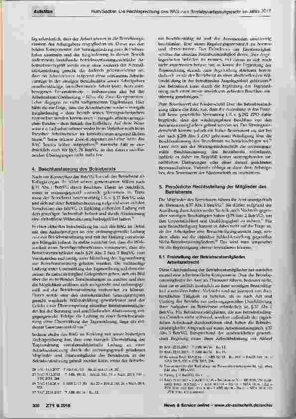 Vorschauseite 4: Die Rechtsprechung des Bundesarbeitsgerichts zum Betriebsverfassungsrecht im Jahre 2017