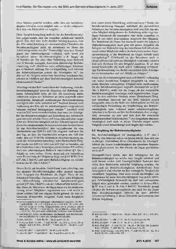 Vorschauseite 5: Die Rechtsprechung des Bundesarbeitsgerichts zum Betriebsverfassungsrecht im Jahre 2017