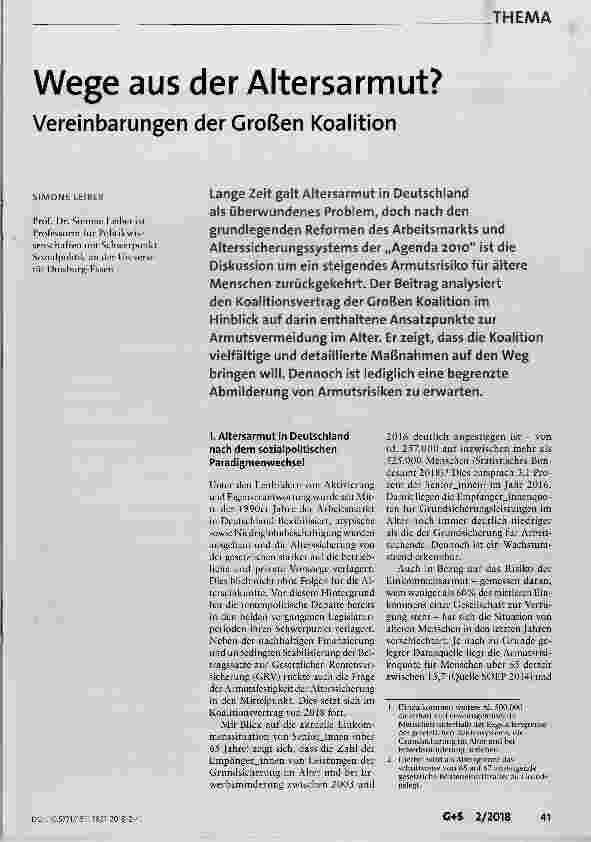 Vorschauseite 1: Wege aus der Altersarmut?