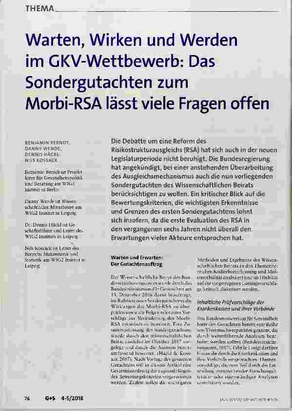 Vorschauseite 1: Warten, Wirken und Werden im GKV-Wettbewerb: Das Sondergutachten zum Morbi-RSA lässt viele Fragen offen