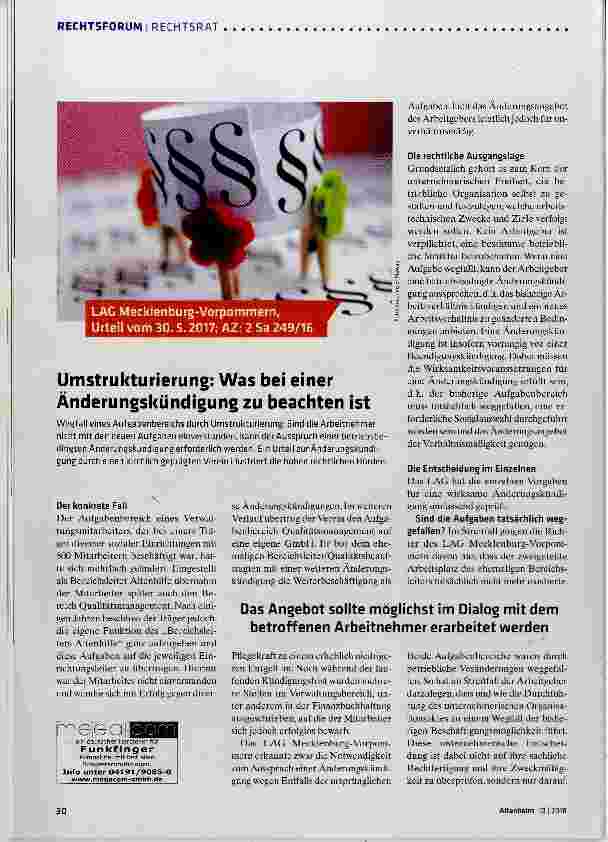 Vorschauseite 1: Umstrukturierung: Was bei einer Änderungskündigung zu beachten ist