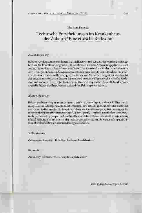 Vorschauseite 1: Technische Entscheidungen im Krankenhaus der Zukunft? Eine ethische Reflexion