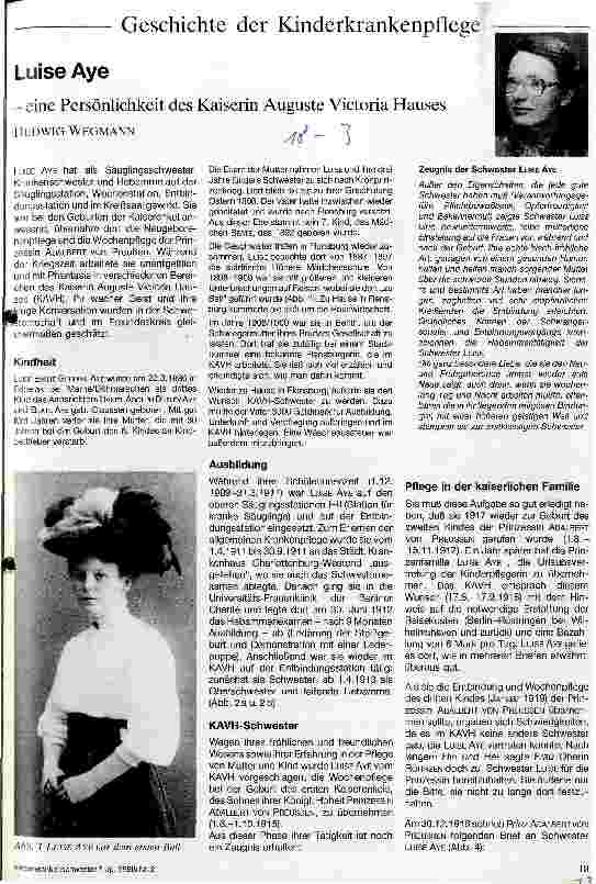 Vorschauseite 1: Luise Aye - eine Persönlichkeit des Kaiserin Auguste Victoria Hauses