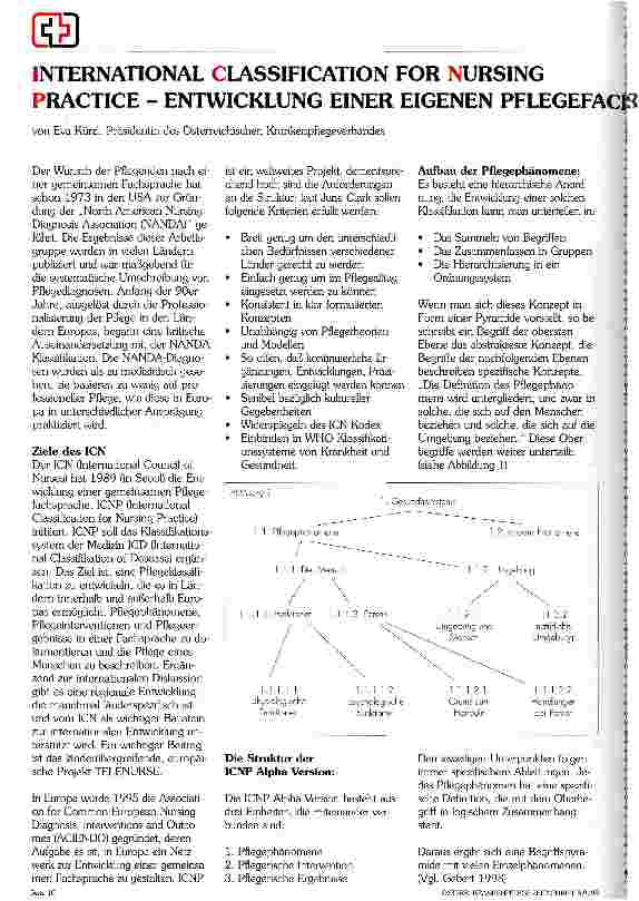 Vorschauseite 1: International Classification for Nursing Practice Entwicklung einer eigenen Pflegefachsprache?