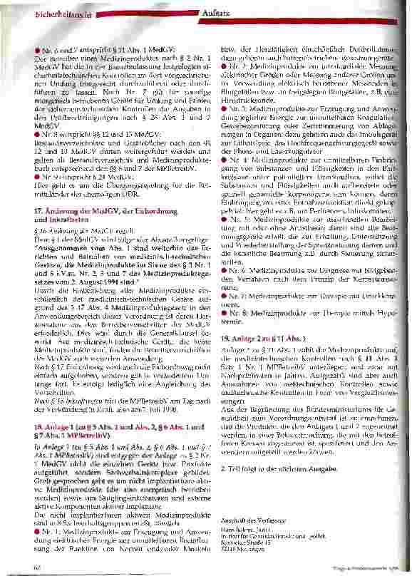 Vorschauseite 6: Die Umsetzung der neuen Medizinprodunkte-Betreiberverordnung (MPBetreibV) in Gesundheitseinrichtungen (Teil 1)