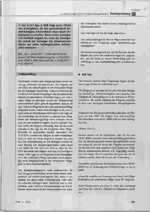 Vorschauseite 2: Zur Vergütung wegen Annahmeverzugs bei Leistungsunfähigkeit