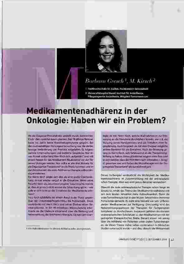 Vorschauseite 1: Medikamentenadhärenz in der Onkologie: Haben wir ein Problem?