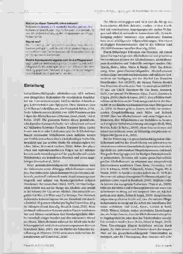 Vorschauseite 2: Auswirkungen eines E-Leaming zum gesundheitsschädigenden Alkoholkonsum auf Wissen, Einstellung und Kompetenzen von Pflegefachpersonen im Akutspital - Eine Prätest-Posttest- Studie
