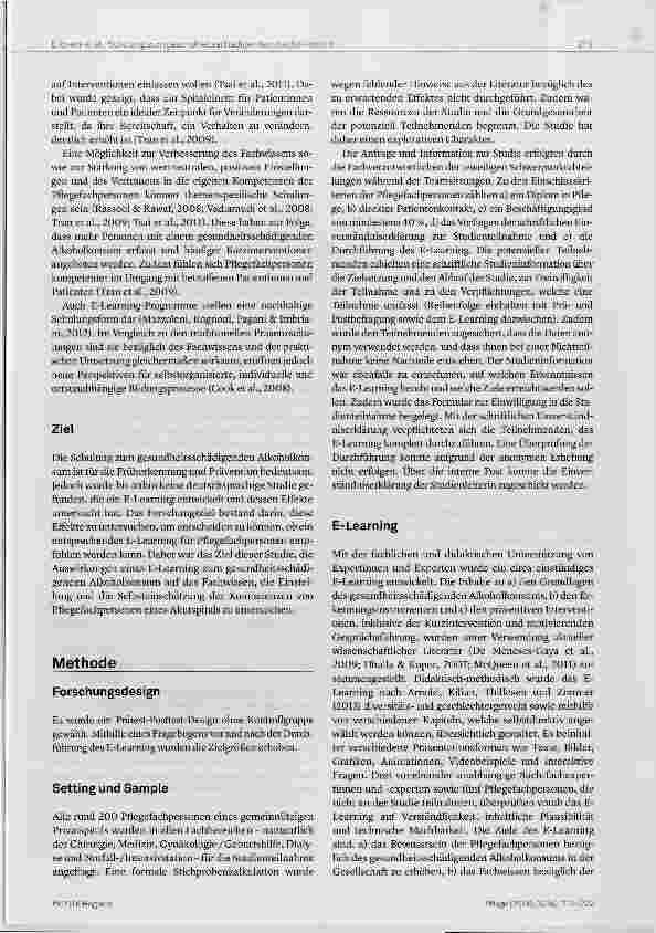 Vorschauseite 3: Auswirkungen eines E-Leaming zum gesundheitsschädigenden Alkoholkonsum auf Wissen, Einstellung und Kompetenzen von Pflegefachpersonen im Akutspital - Eine Prätest-Posttest- Studie