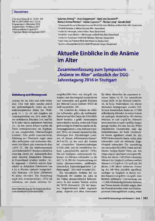 Vorschauseite 1: Aktuelle Einblicke in die Anämie im Alter
