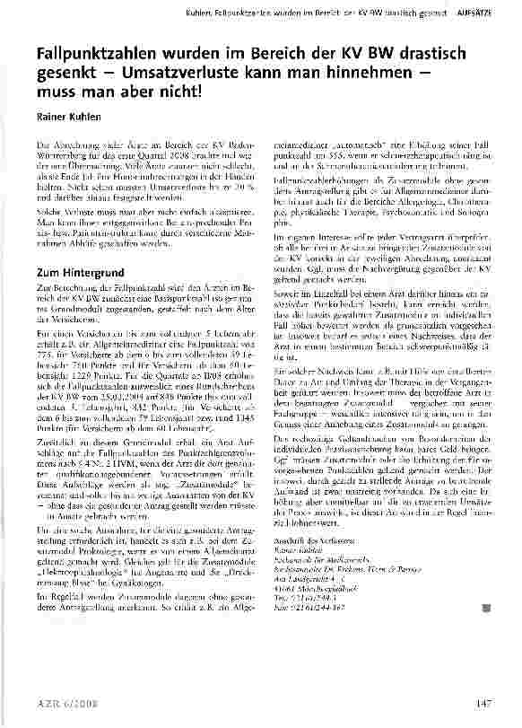 Vorschauseite 1: Fallpunktzahlen wurden im Bereich der KV BW drastisch gesenkt — Umsatzverluste kann man hinnehmen — muss man aber nicht!