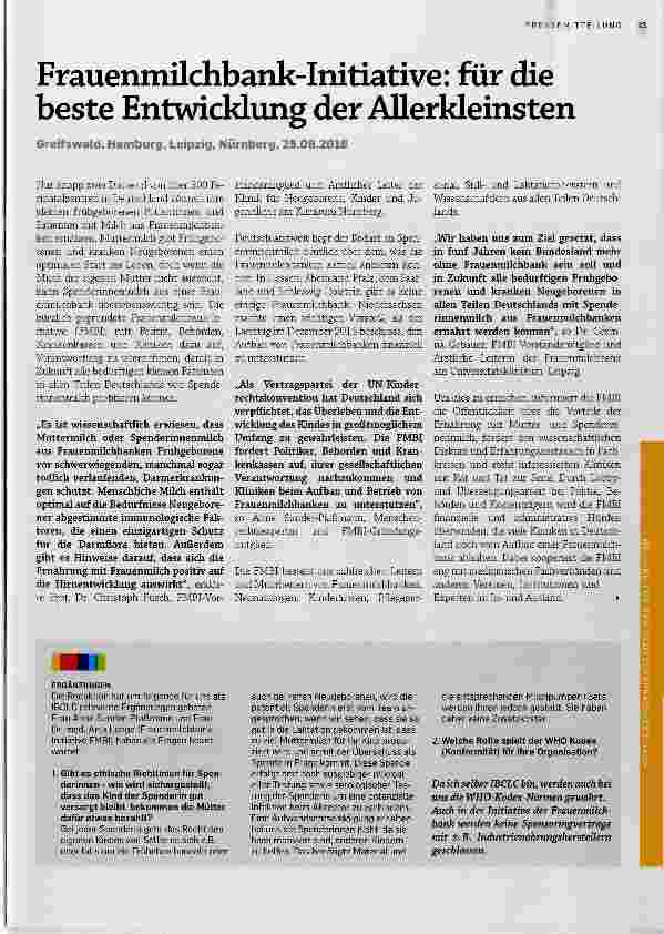 Vorschauseite 1: Frauenmilchbank-Initiative: für die beste Entwicklung der Allerkleinsten