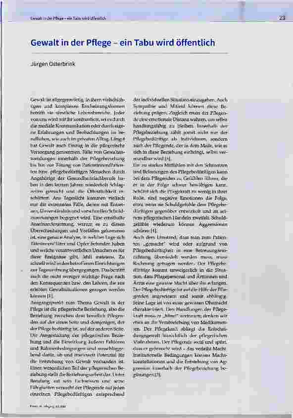Vorschauseite 1: Gewalt in der Pflege - ein Tabu wird öffentlich