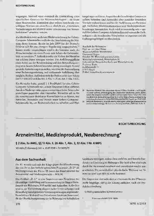Vorschauseite 1: Arzneimittel, Medizinprodukt, Neuberechnung