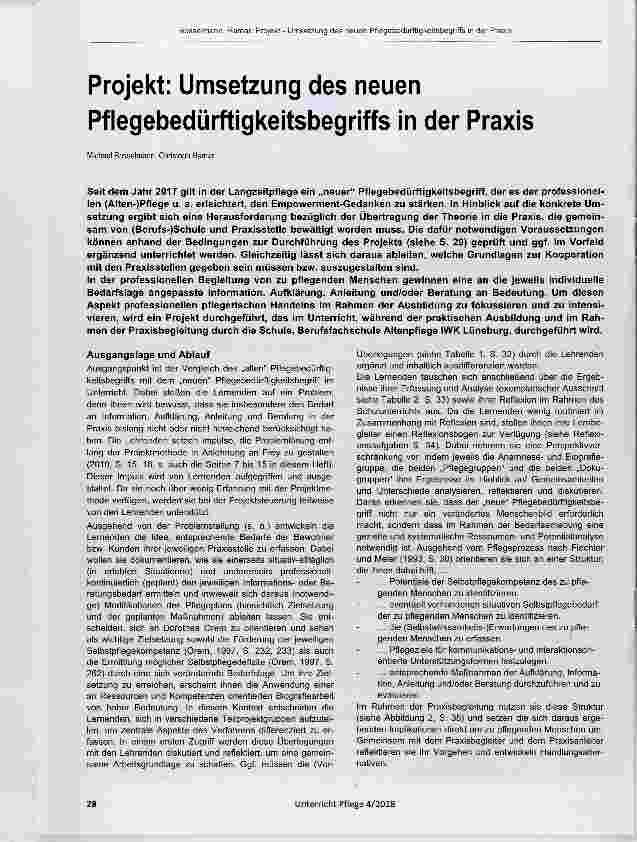 Vorschauseite 1: Projekt: Umsetzung des neuen Pflegebedürftigkeitsbegriffs in der Praxis