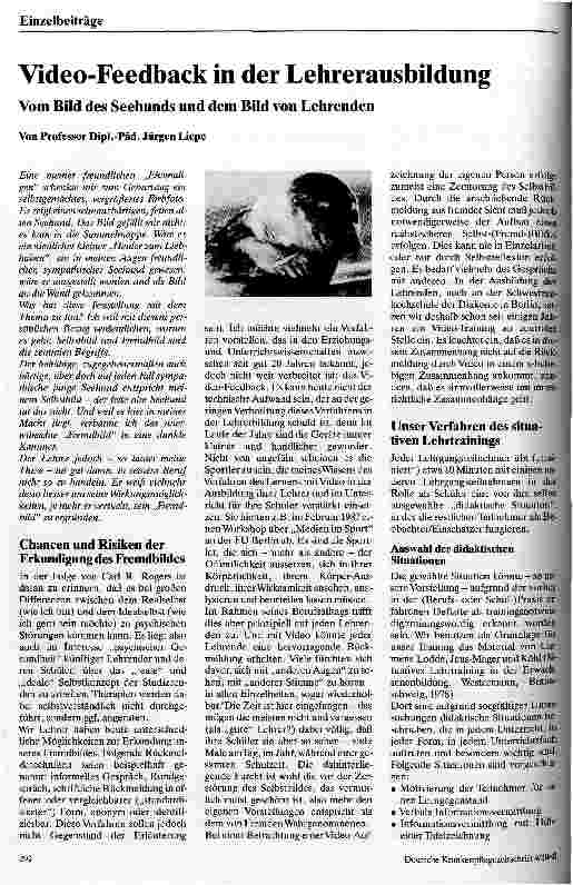 Vorschauseite 1: Vidio Feedback in der Lehrerausbildung Vom Bild des Seehundes und dem Bild von Lehrenden