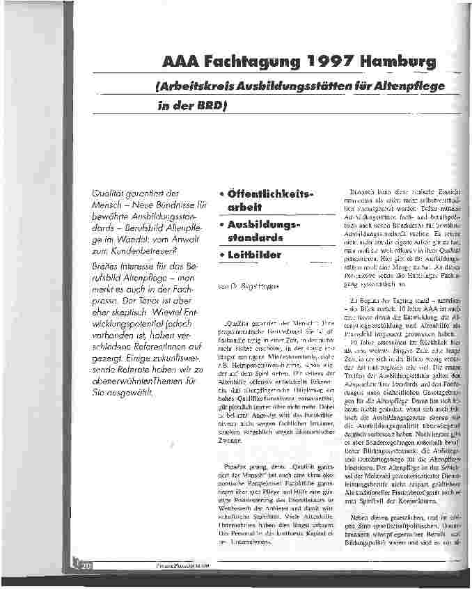 Vorschauseite 1: AAA Fachtagung 1997 Hamburg (Arbeitskreis Ausbildungsstätten für Altenpflege in der BRD)