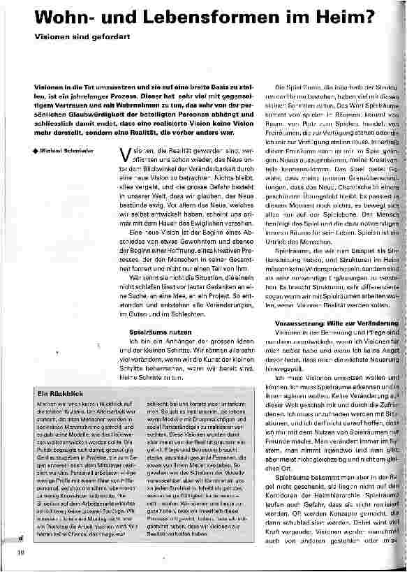 Vorschauseite 1: Wohnund Lebensformen im Heim? Visionen sind gefordert