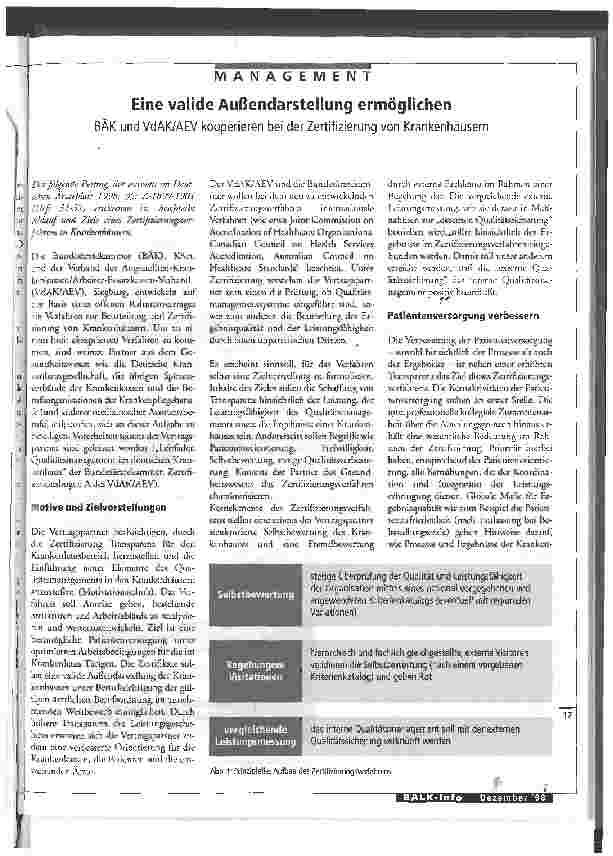 Vorschauseite 1: BÄK und VDAK/AEV kooperieren bei der Zertifizierung von Krankenhäusern