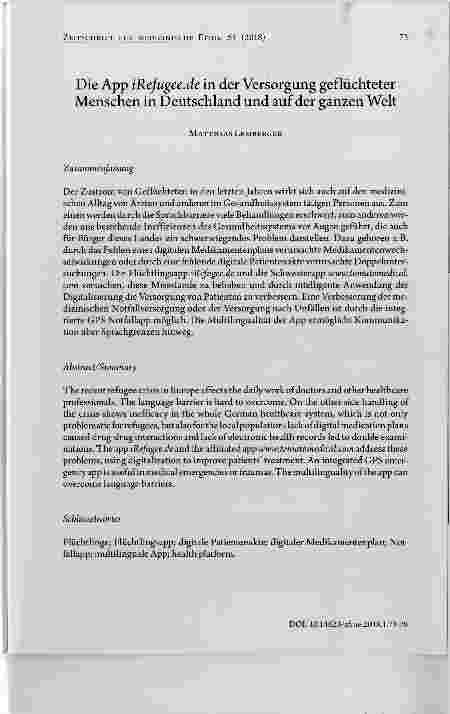 Vorschauseite 1: Die App iRefugee. de in der Versorgung geflüchteter Menschen in Deutschland und auf der ganzen Welt