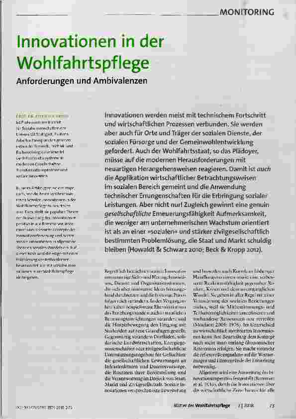 Vorschauseite 1: Innovationen in der Wohlfahrtspflege