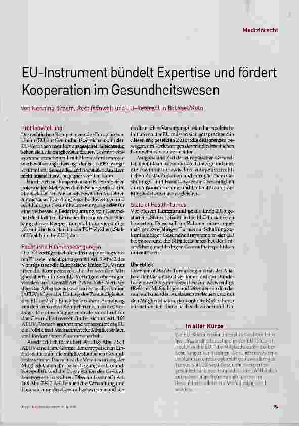 Vorschauseite 1: EU-lnstrument bündelt Expertise und fördert Kooperation im Gesundheitswesen