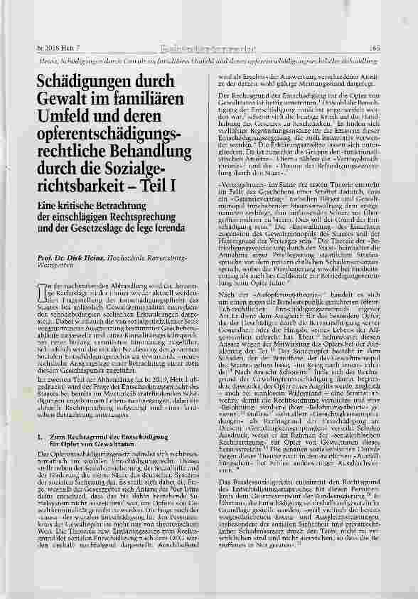 Vorschauseite 1: Schädigungen durch Gewalt im familiären Umfeld und deren opferentschädigungsrechtliche Behandhmg durch die Sozialgerichtsbarkeit Teil I
