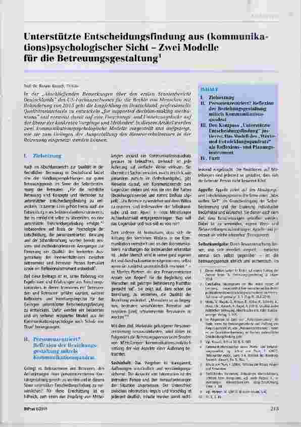 Vorschauseite 1: Unterstützte Entscheidungsfindung aus (kommunikations)psychologischer Sicht Zwei Modelle für die Betreuungsgestaltung