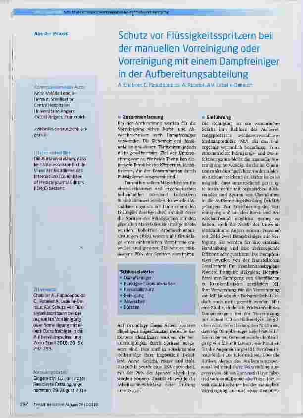 Vorschauseite 1: Schutz vor Flüssigkeitsspritzern bei der manuellen Vorreinigung oder Vorreinigung mit einem Dampfreiniger in der Aufbereitungsabteilung