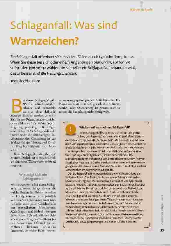 Vorschauseite 2: Schlaganfall: Was sind Warnzeichen?