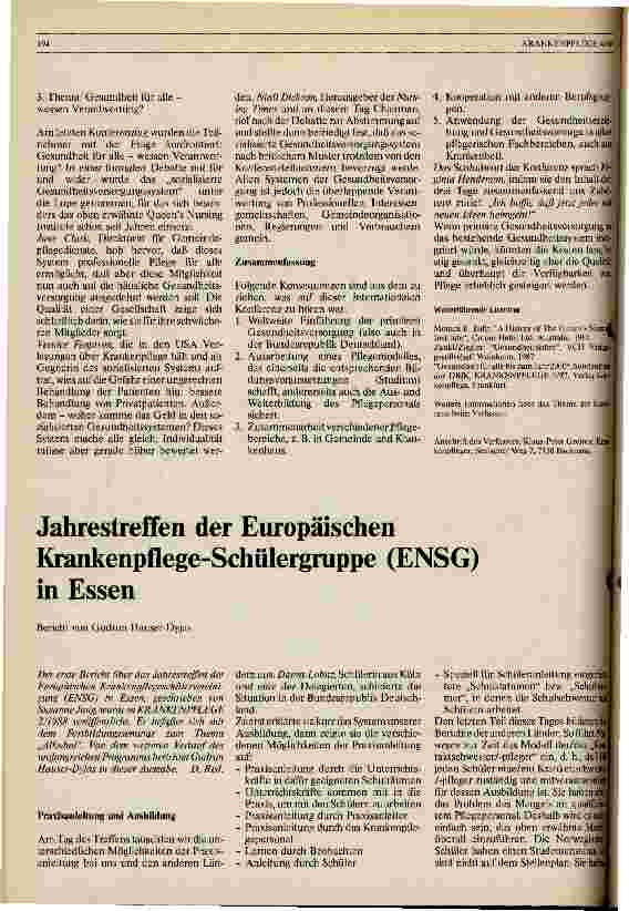 Vorschauseite 1: Jahrestreffen der Europäischen Krankenpflege-Schülergruppe (ENSG) in Essen