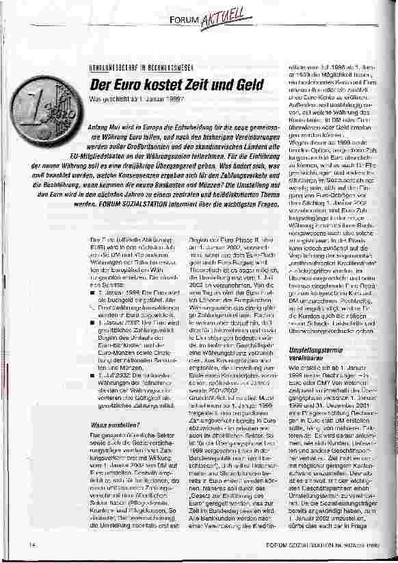 Vorschauseite 1: Der Euro kostet Zeit und Geld Was geschieht ab 1. Januar 1999?