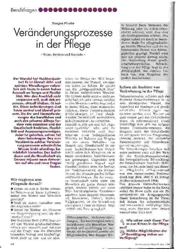 Vorschauseite 1: Veränderungsprozesse in der Pflege Neues Denken und Handeln