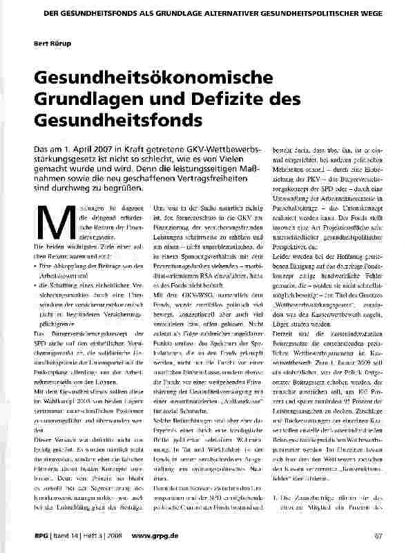 Vorschauseite 1: Gesundheitsökonomische Grundlagen und Defizite des Gesundheitsfonds
