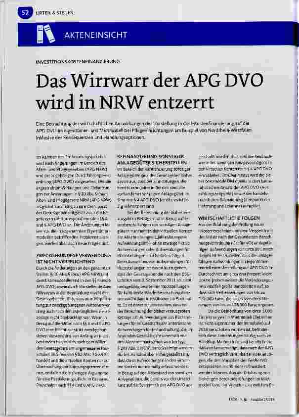 Vorschauseite 1: Das Wirrwarr der APG DVO wird in NRW entzerrt
